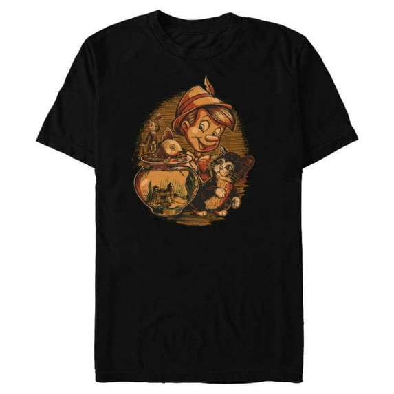 Disney Pinocchio, Jiminy Cricket, Figaro and Cleo - Short Sleeve Blended T-Shirt for Adults - Customized-Black