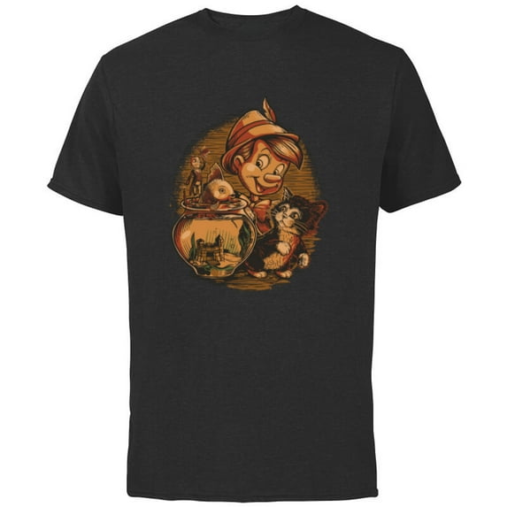 Disney Pinocchio, Jiminy Cricket, Figaro and Cleo - Short Sleeve Cotton T-Shirt for Adults - Customized-Black