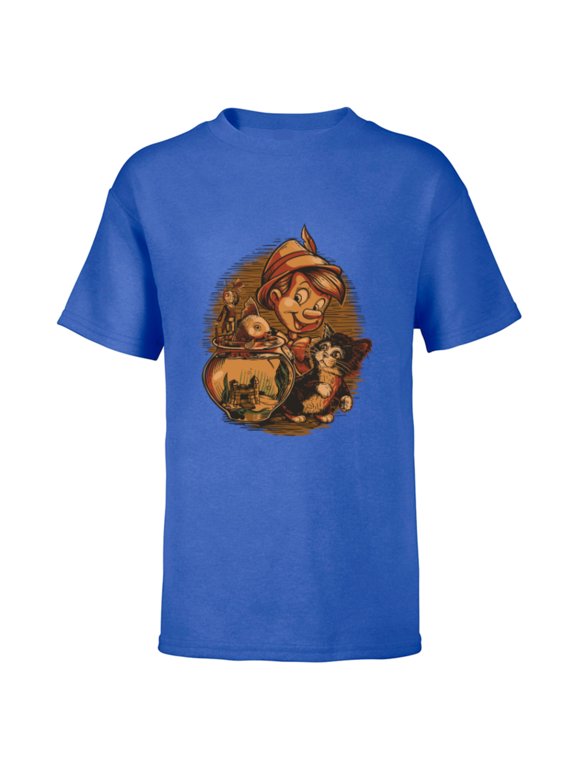 Pinocchio, Jiminy Cricket, Figaro and Cleo - Short Sleeve T-Shirt for Kids - Customized-Royal