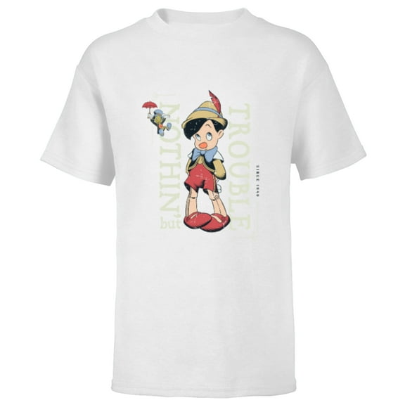 Disney Pinocchio Nothin’ but Trouble Since 1940 - Short Sleeve T-Shirt for Kids - Customized-White
