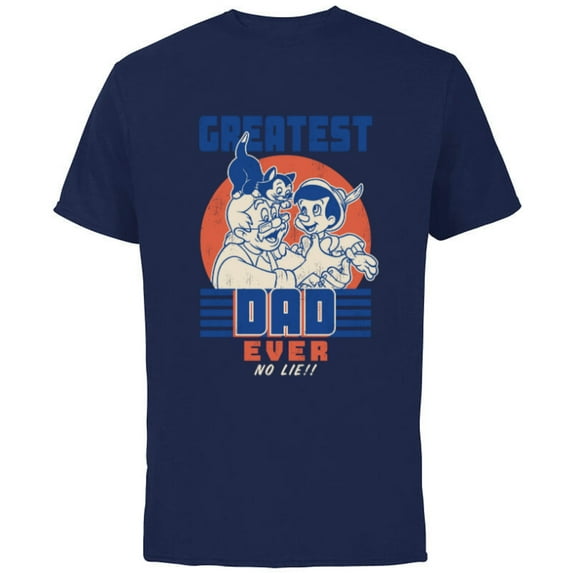 Disney Pinocchio and Geppetto Greatest Dad Ever No Lie - Short Sleeve Cotton T-Shirt for Adults - Customized-Navy