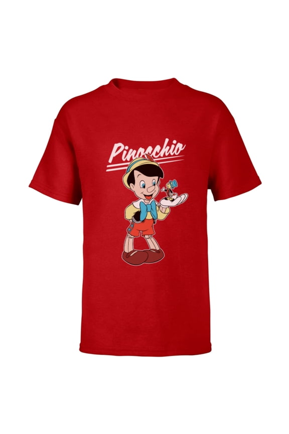 Pinocchio and Jiminy Cricket - Short Sleeve T-Shirt for Kids - Customized-Red