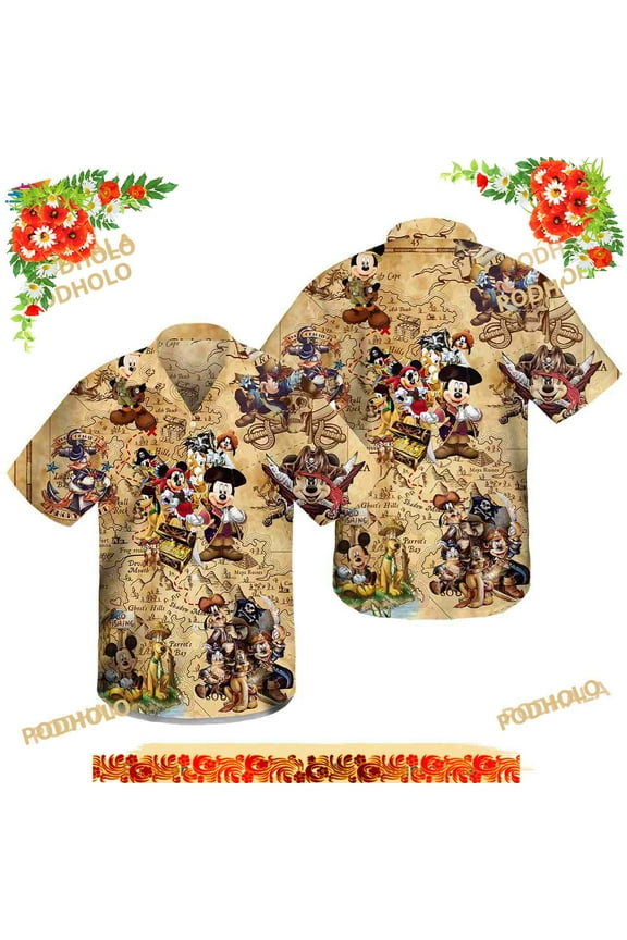 Disney Pirate 3D Funny Hawaiian Shirt, Mickey Pirate Button Down Shirt