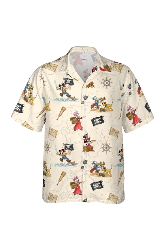 Disney Pirate Mickey & Friends Signature Hawaiian Shirt, Minnie Goofy Donald Daisy Pluto Hawaii Shirt, Pirate Disney Cruise Trip Button Tee
