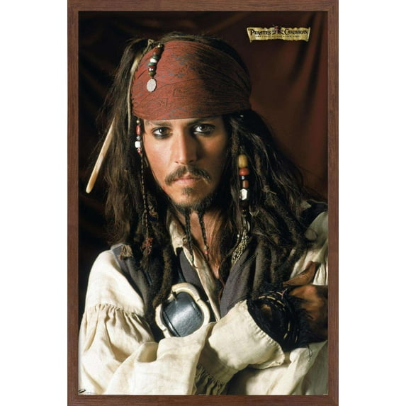Disney Pirates: Black Pearl - Johnny Depp Portrait Wall Poster, 14.725" x 22.375", Framed