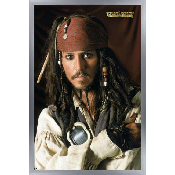 Disney Pirates: Black Pearl - Johnny Depp Portrait Wall Poster, 14.725" x 22.375", Framed