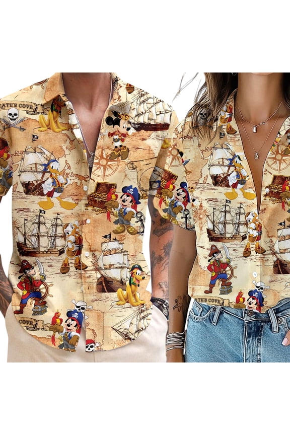 Disney Pirates Of Caribbean Hawaiian Shirt, Pirates Map Shirt, Mickey Pirates Hawaiian Shirt, Pirates Life Shirt,Disney Family Pirate Shirts