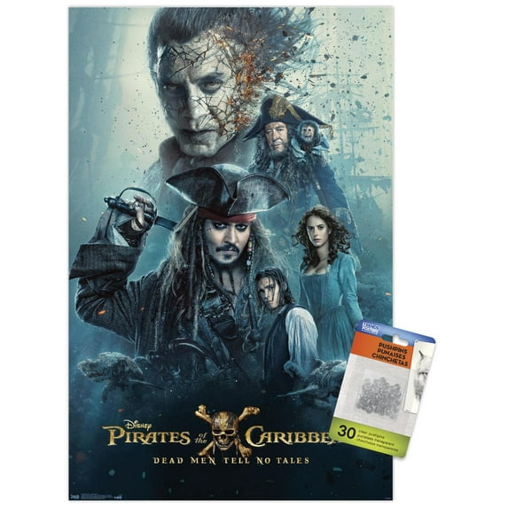 Disney Pirates of the Caribbean: Dead Men Tell No Tales - One Sheet Wall Poster with Push Pins, 14.725" x 22.375"