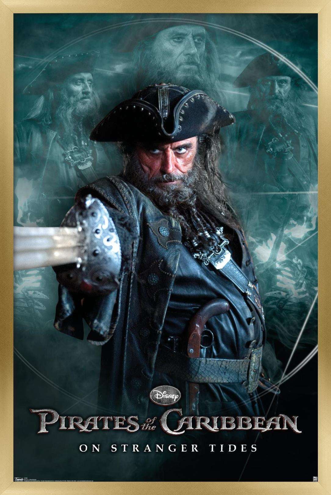 Disney Pirates of the Caribbean: On Stranger Tides - Black Beard Wall Poster, 14.725" x 22.375", Framed