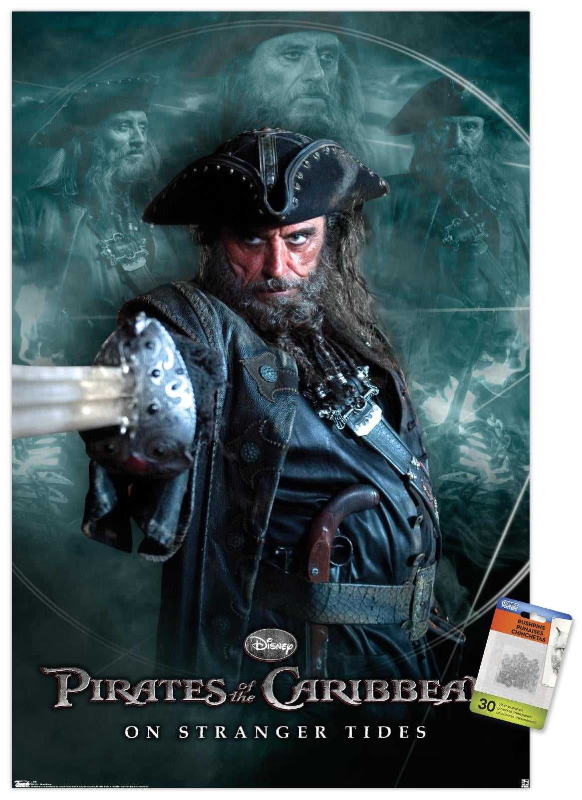 Disney Pirates of the Caribbean: On Stranger Tides - Black Beard Wall Poster with Push Pins, 22.375" x 34"