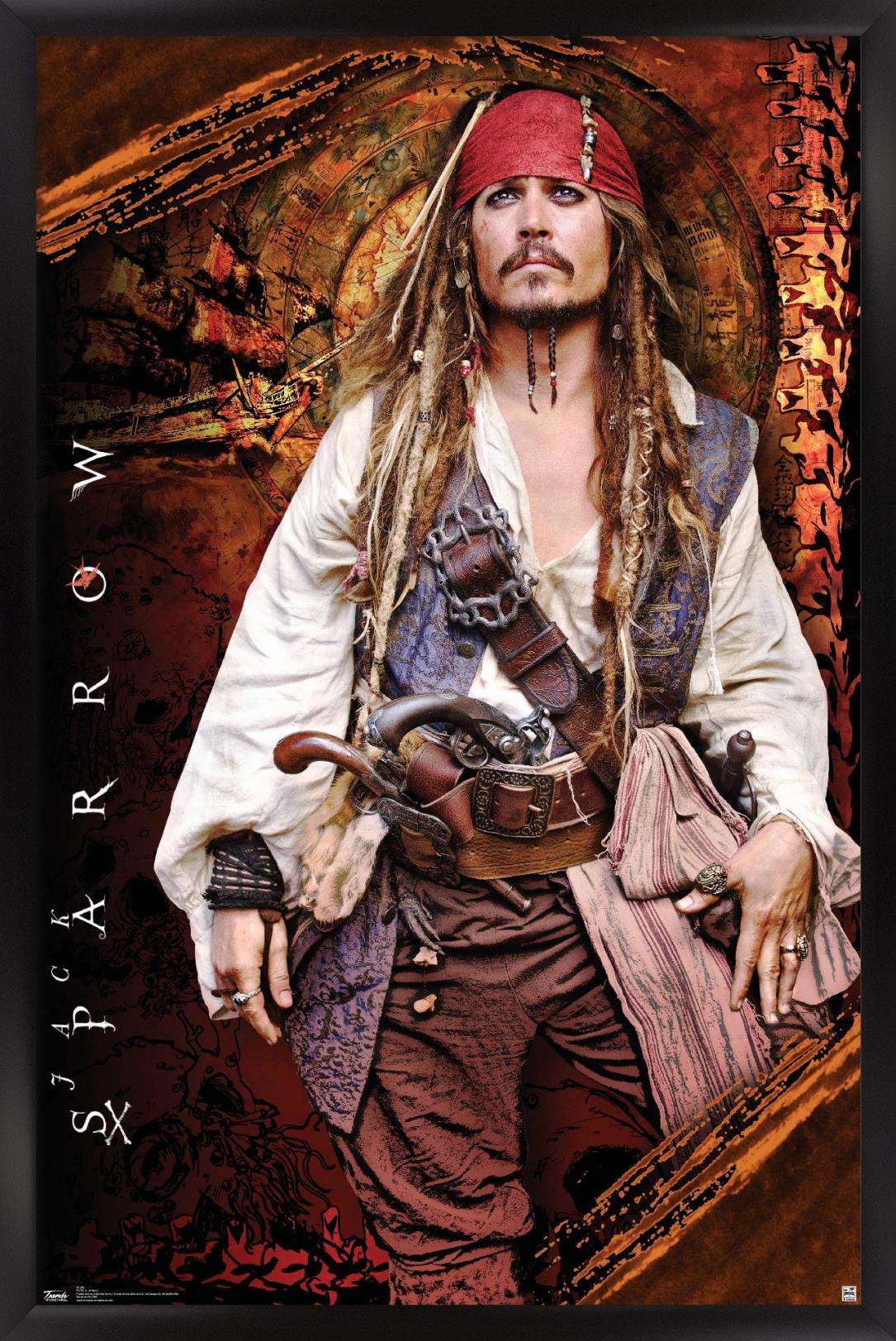Disney Pirates of the Caribbean: On Stranger Tides - Johnny Depp Wall Poster, 14.725" x 22.375", Framed - image 1 of 5