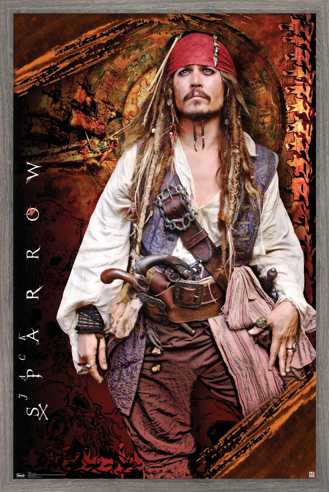 Disney Pirates of the Caribbean: On Stranger Tides - Johnny Depp Wall Poster, 22.375" x 34", Framed - image 1 of 5