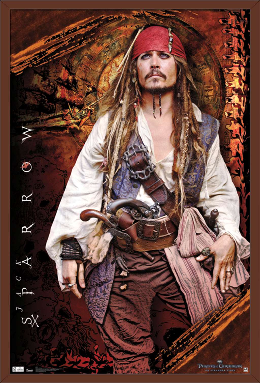 Disney Pirates of the Caribbean: On Stranger Tides - Johnny Depp Wall Poster, 22.375" x 34", Framed - image 1 of 2