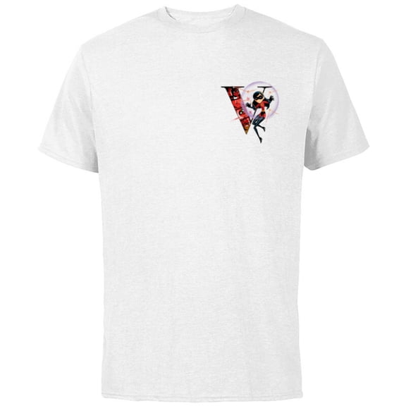 Disney & Pixar Alphabet Monogram Incredibles Letter V Violet - Short Sleeve Cotton T-Shirt for Adults - Customized-White