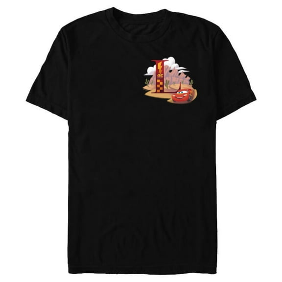 Disney & Pixar Alphabet Monogram Letter L Lightning McQueen - Short Sleeve Blended T-Shirt for Adults - Customized-Black