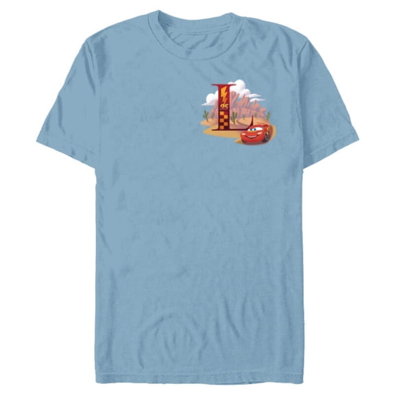 Disney & Pixar Alphabet Monogram Letter L Lightning McQueen - Short Sleeve Blended T-Shirt for Adults - Customized-Ocean Blue
