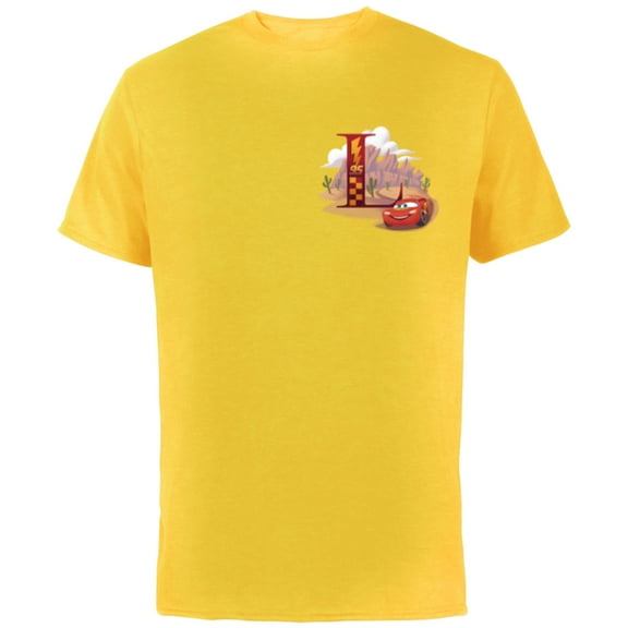 Disney & Pixar Alphabet Monogram Letter L Lightning McQueen - Short Sleeve Cotton T-Shirt for Adults - Customized-Yellow