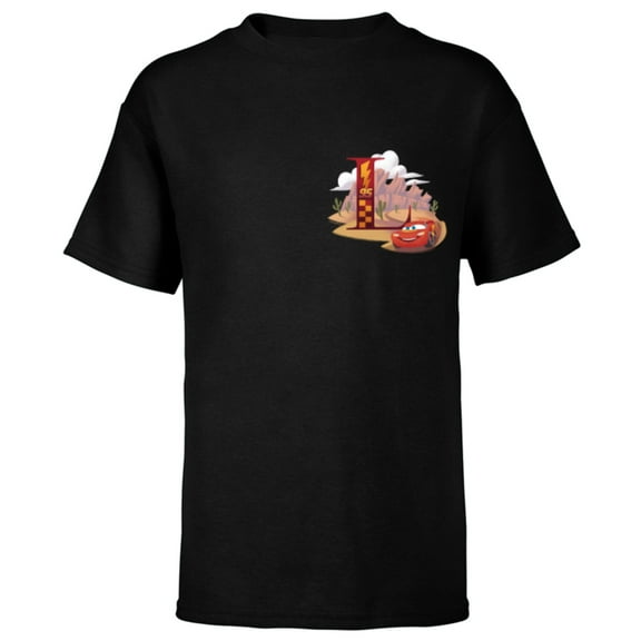 Disney & Pixar Alphabet Monogram Letter L Lightning McQueen - Short Sleeve T-Shirt for Kids - Customized-Black