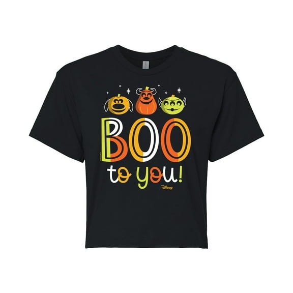 Disney Pixar - Boo To You - Juniors Cropped Cotton Blend T-Shirt
