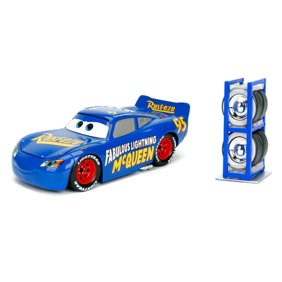 Disney Pixar Cars 1:24 Fabulous Lightning McQueen Die-cast Car with Tire Rack Play Vehicles