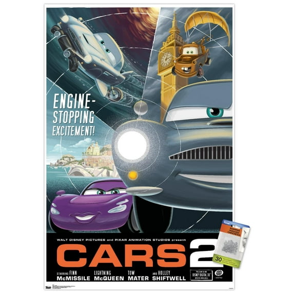Disney Pixar Cars 2 - Classic Wall Poster with Push Pins, 22.375" x 34"