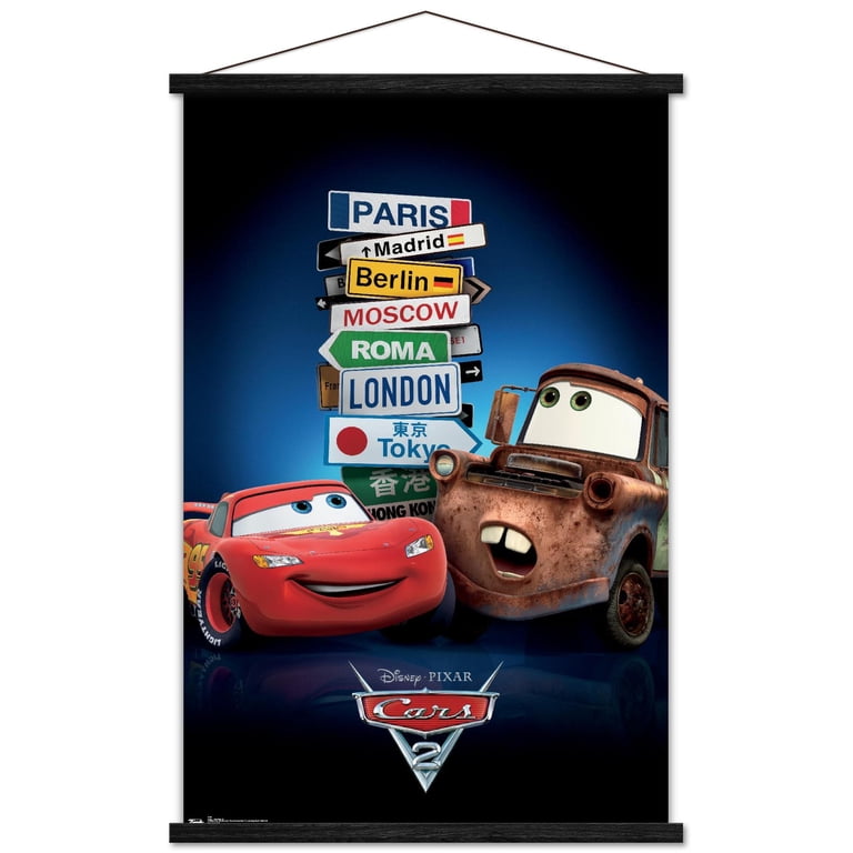 Disney Pixar Cars 2 - One Sheet Wall Poster with Wooden Magnetic