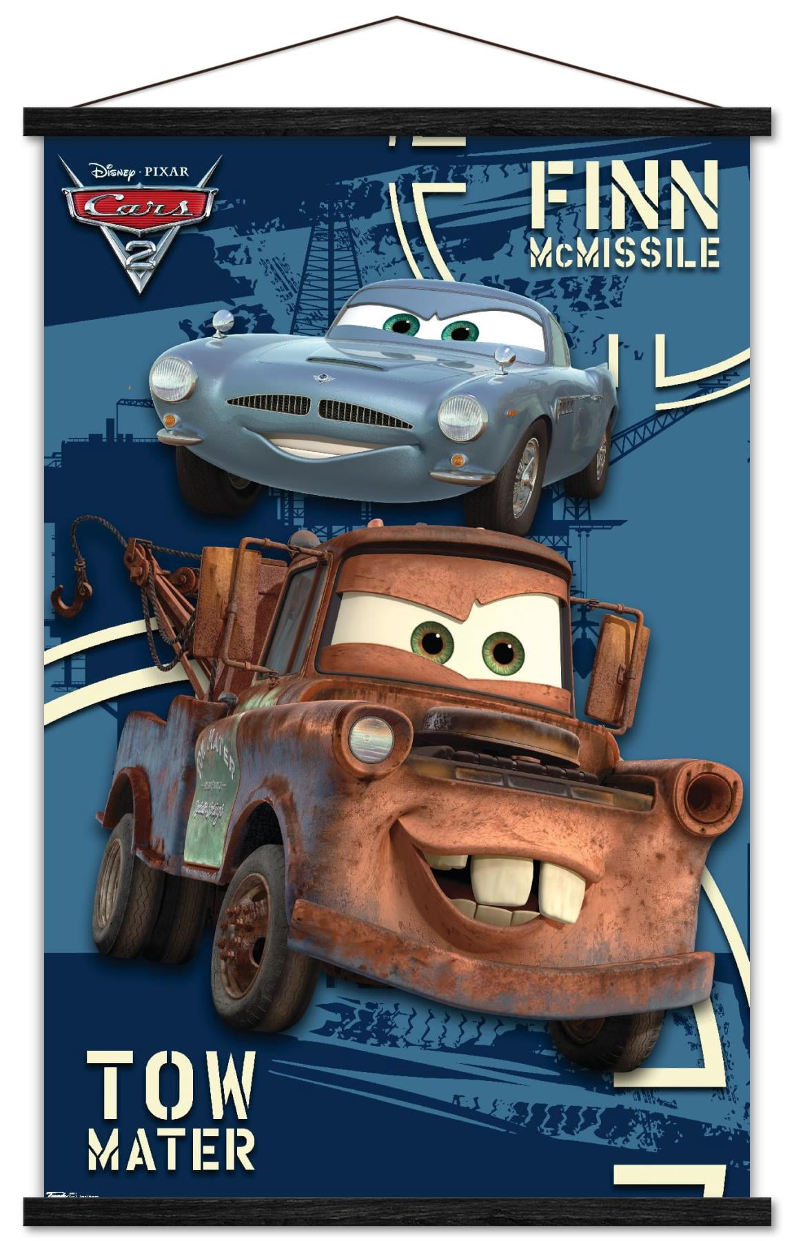 Disney Pixar Cars 2 - Secret Mission Wall Poster with Wooden Magnetic Frame, 22.375" x 34"