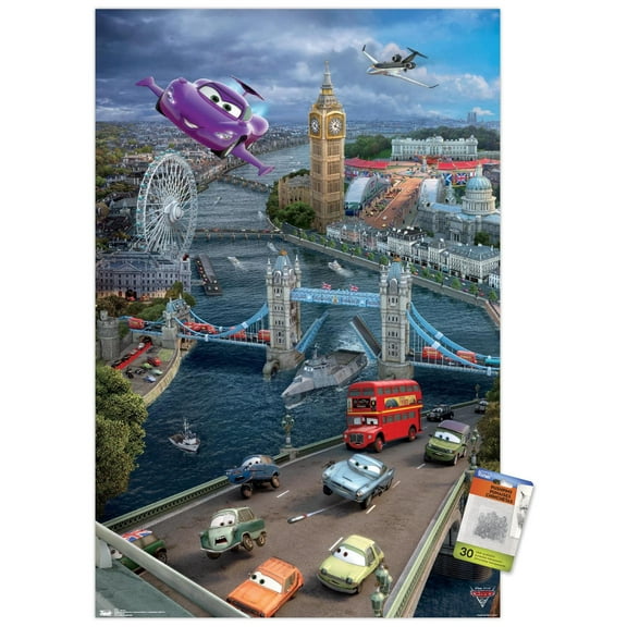 Disney Pixar Cars 2 - Triptych 2 Wall Poster with Push Pins, 22.375" x 34"