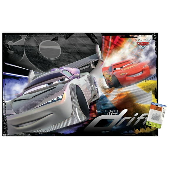 Disney Pixar Cars 3 - Drift Wall Poster with Push Pins, 22.375" x 34"