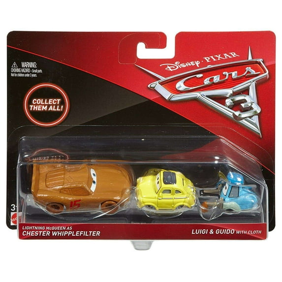 Disney Cars Cars 3 Lightning McQueen as Chester Whipplefilter, Luigi & Guido with Cloth Diecast 2-Pack