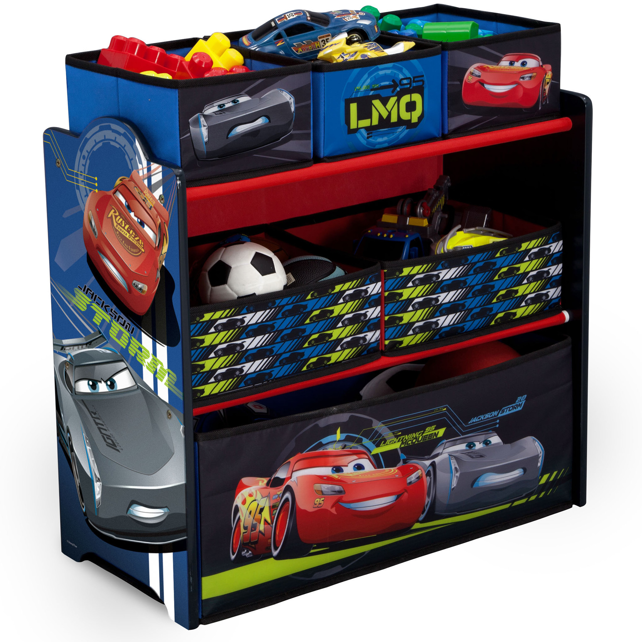 Disney Pixar Cars 6 Bin Design and Store Toy Organizer by Delta Children - Durable Engineered Wood, Solid Wood and Fabric Construction, Black/Multi Color - image 1 of 12