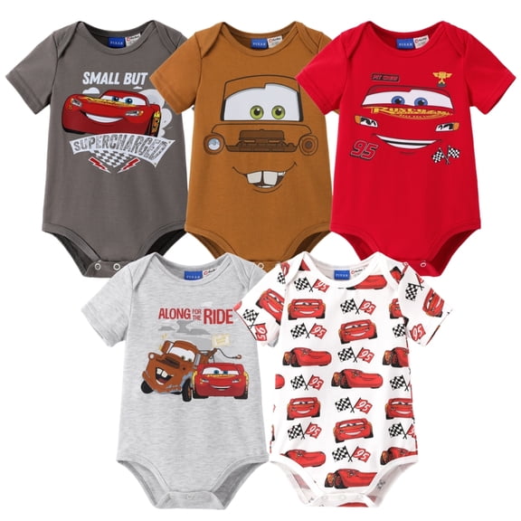 Disney Pixar Cars Baby Boys Bodysuits 5 Pack Lightning McQueen Mater Graphic Outfit Gift Set