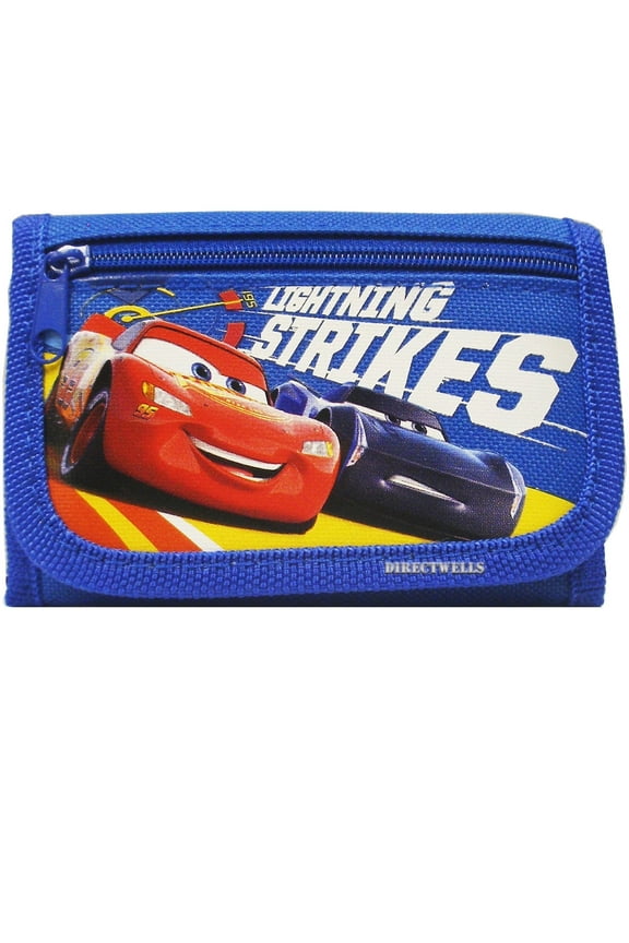 Disney Pixar Cars Blazing New Trails Lightning McQueen Trifold Wallet (Blue)