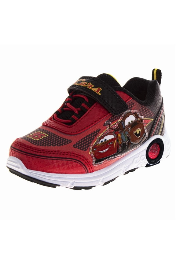 Pixar Cars Boys Light-Up Sneakers with Hook and Loop Closure (Little Kid), Red black, Size: 10