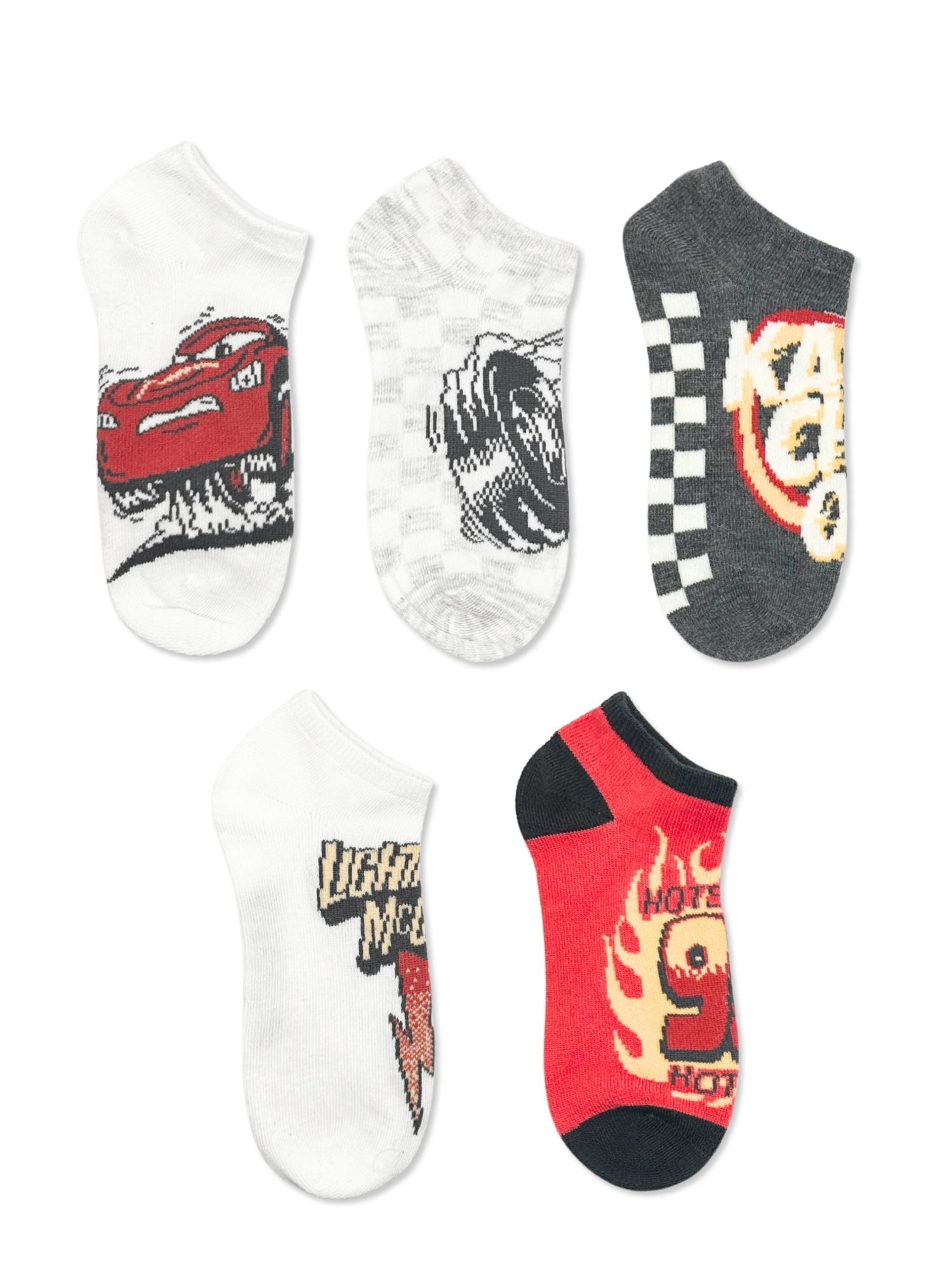 Disney Pixar Cars Boys No-Show Socks, 5-Pack, Sizes S/M -M/L