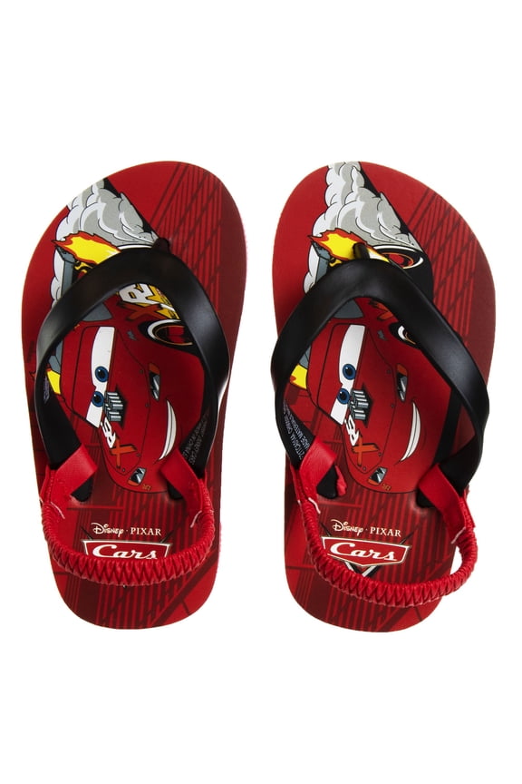 Pixar Cars Boys Little Kids Flip Flops with Back Strap, Red, 9-10