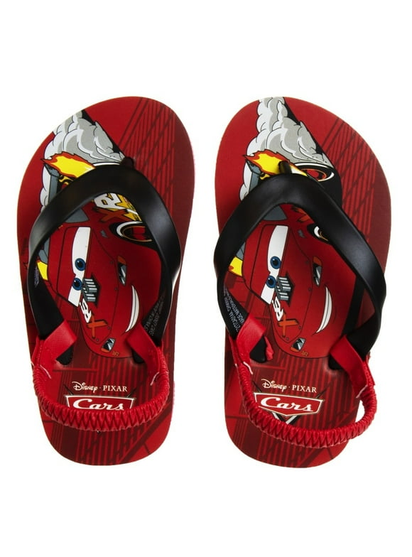 Disney Pixar Cars Boys Toddler Flip Flops with Back Strap, Red, 9-10