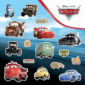 Disney Pixar Cars Decals - Set of 16 Lightning McQueen, Tow Mater, Sally Carrera, Sheriff Vinyl Stickers for Car Laptop Computer Kids Water Bottle Outdoor Waterproof