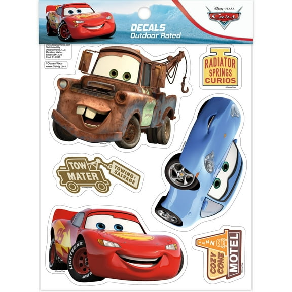 Disney Pixar Cars Decals - Set of 6 Lightning McQueen Tom Mater Sally Carrera Vinyl Stickers for Car Laptop Computer Kids Water Bottle Outdoor Waterproof