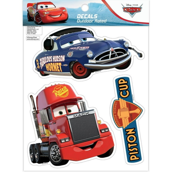 Disney Pixar Cars Decals - Set of 3 Doc Hudson, Mack, Piston Cup Vinyl Stickers for Car Laptop Computer Kids Water Bottle Outdoor Waterproof