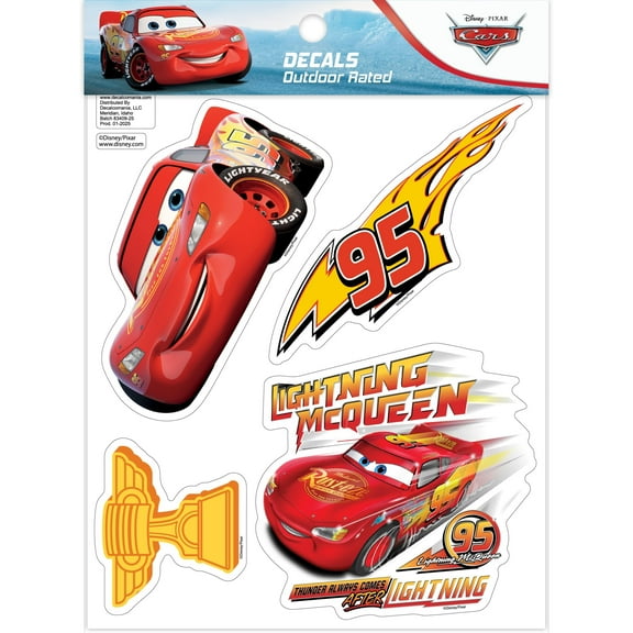 Disney Pixar Cars Decals - Set of 4 Lightning McQueen Vinyl Stickers for Car Laptop Computer Kids Water Bottle Outdoor Waterproof
