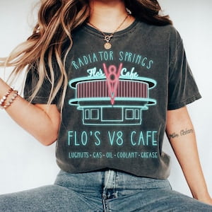 Disney Pixar Cars Flo's V8 Cafe Poster Graphic T-Shirt, Disney Cars Shirt, Magic Kingdom Shirt, Disneyland WDW Family Matching Tee