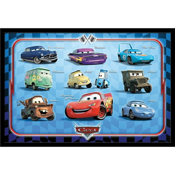 Disney Pixar Cars - Group Wall Poster, 22.375" x 34", Framed