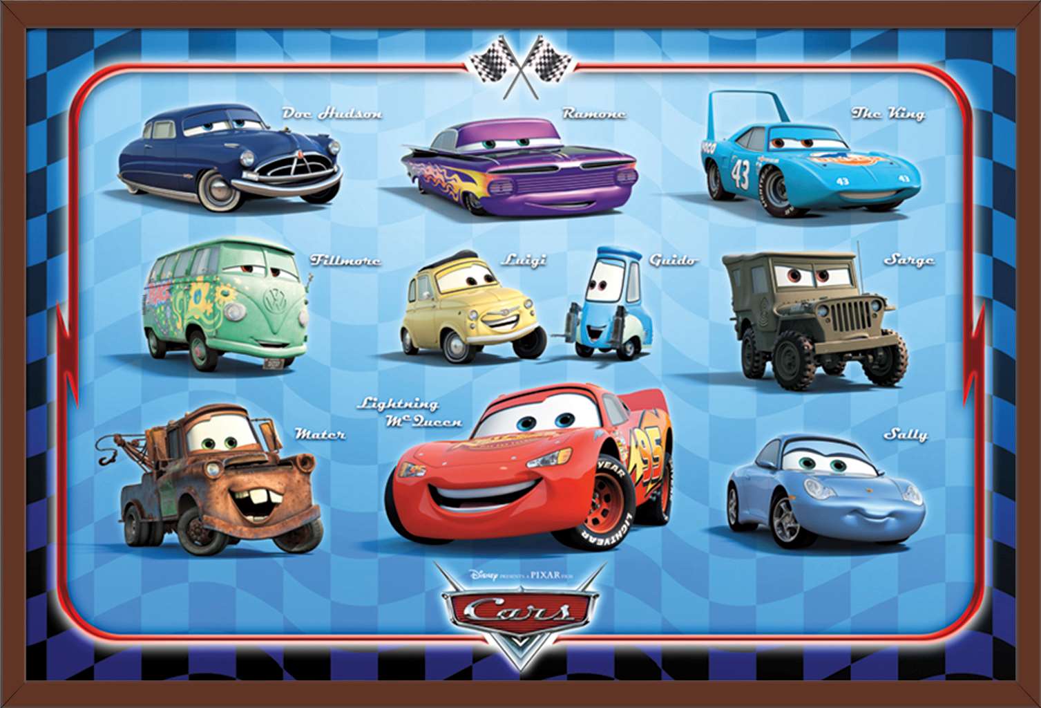 Disney Pixar Cars - Group Wall Poster, 22.375" x 34", Framed