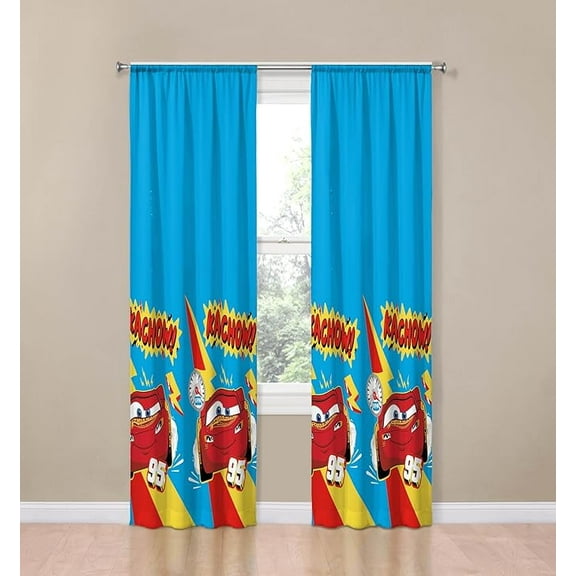 Disney Pixar Cars Kachow 2 Panels Drapes Set - 63 Inch Long - Boys Room Décor