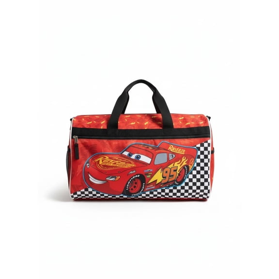 Disney Pixar Cars Kids Duffle Bag  Lightning McQueen Travel Gym Bag with Adjustable Strap, Mesh Side Pockets & Zipper Pocket
