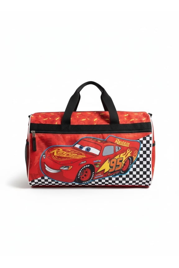 Disney Pixar Cars Kids Duffle Bag Lightning McQueen Travel Gym Bag with Adjustable Strap, Mesh Side Pockets & Zipper Pocket