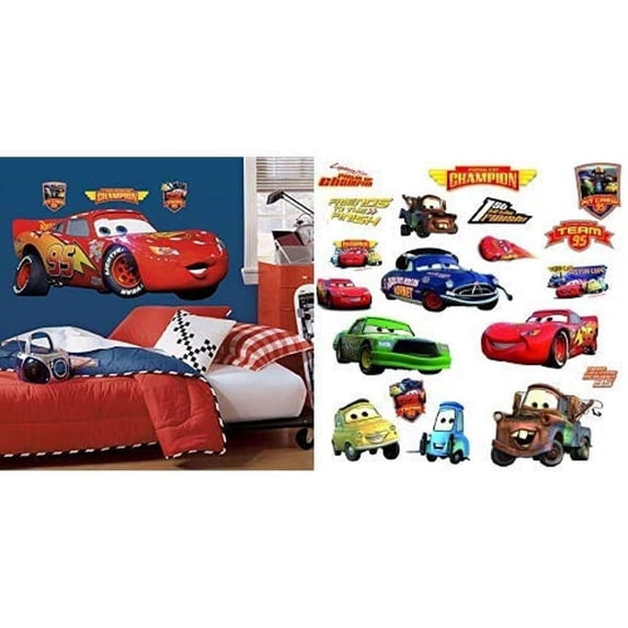 Disney Pixar Cars Lightening McQueen and Piston Cup Champs Kids Room Wall Decals Combo Set