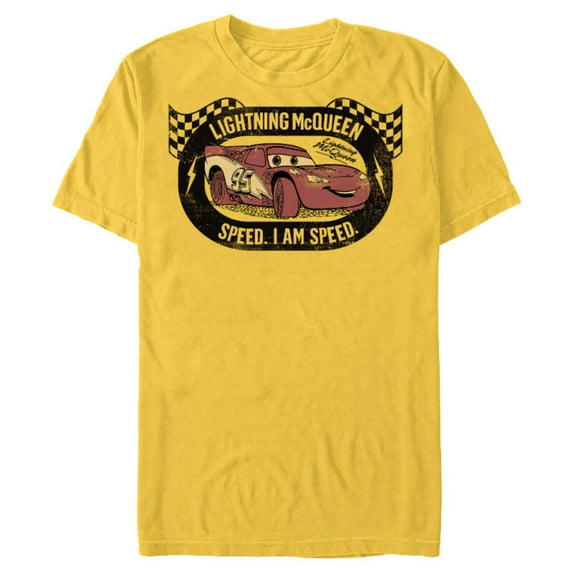 Disney Pixar Cars Lightning McQueen I am Speed T-Shirt- Short Sleeve Blended T-Shirt for Adults - Customized-Yellow