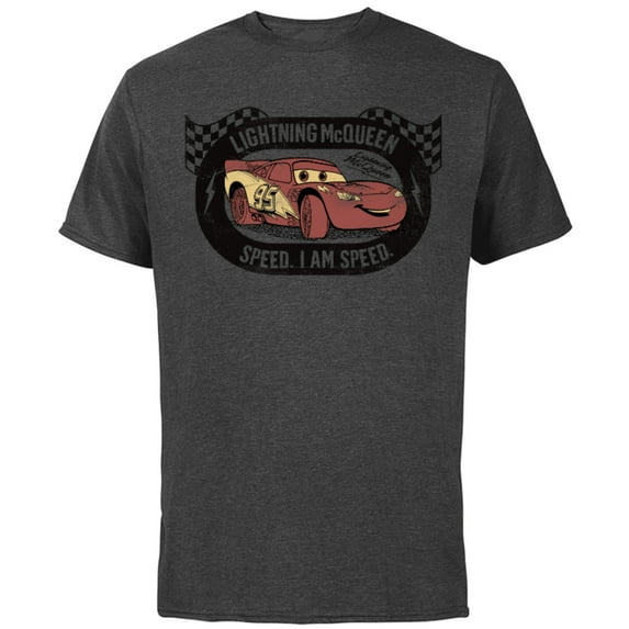 Disney Pixar Cars Lightning McQueen I am Speed T-Shirt - Short Sleeve Cotton T-Shirt for Adults - Customized-Charcoal